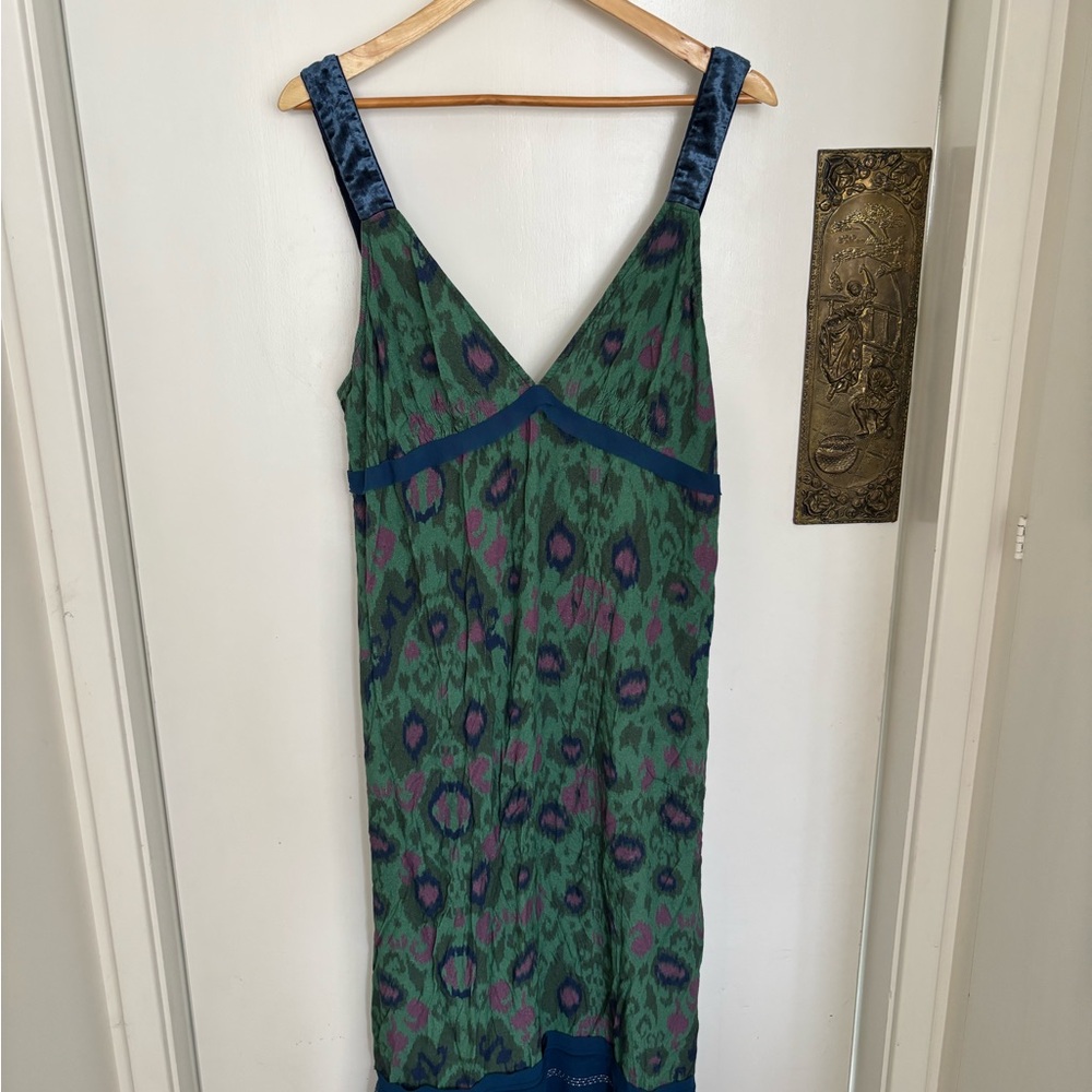 Anthropologie Green and Blue Patterned Dress